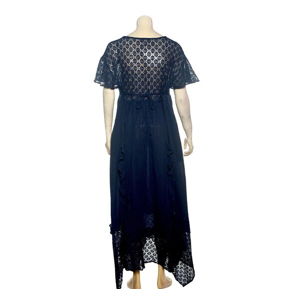 Free People Bring The Romance Midi Dress L 10 Women Blue Cotton Sheer NEW 45089 - Picture 4 of 6